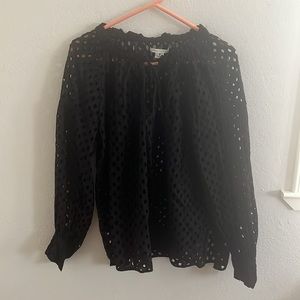 Ne Quittez Pas black eyelet woven top-M